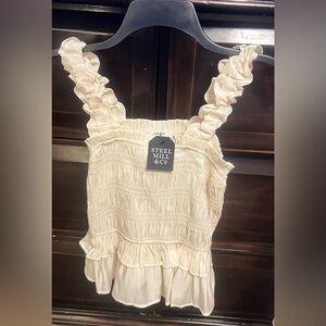 UMGEE “Cosmo Smock”nwt Steel Mill top stretch peplum bottom cream/gold Medium